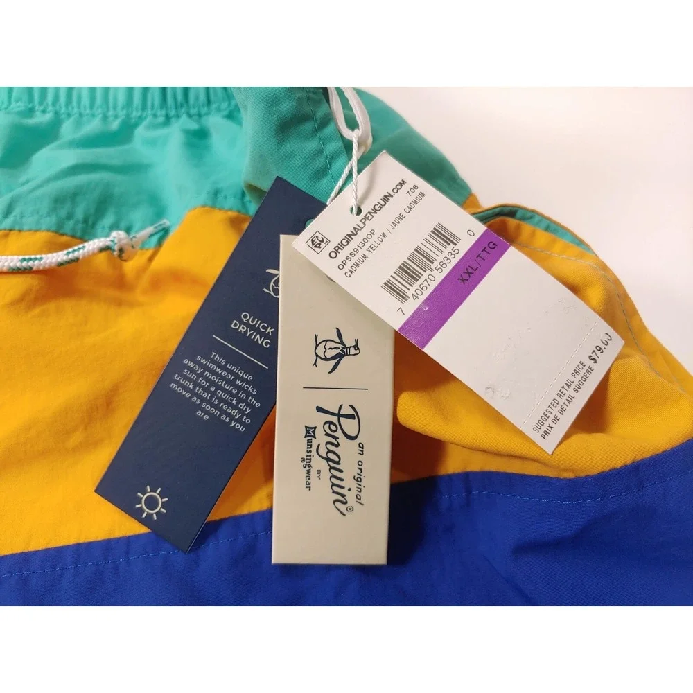 Original‎ Penguin Men's Colorblock Swim Trunks Striped Shorts Size XXL $79